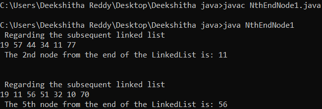 Nth node from the end of the Linked list in Java