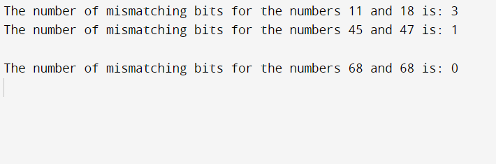 Number of Mismatching Bits in Java