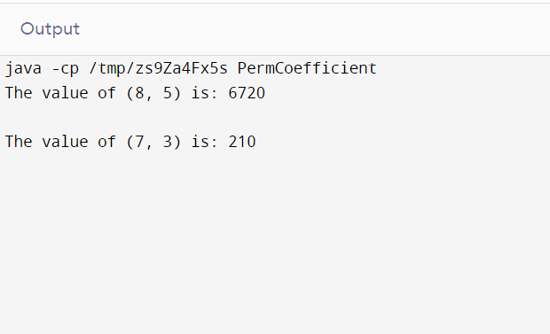 Permutation Coefficient in Java