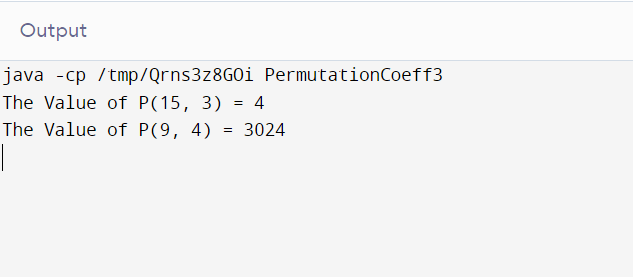 Permutation Coefficient in Java