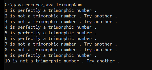 Trimorphic numbers in Java