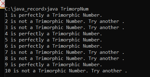 Trimorphic numbers in Java