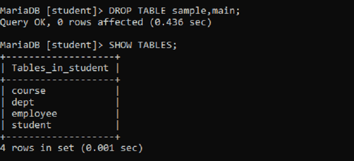 MariaDB- Drop and Truncate Table