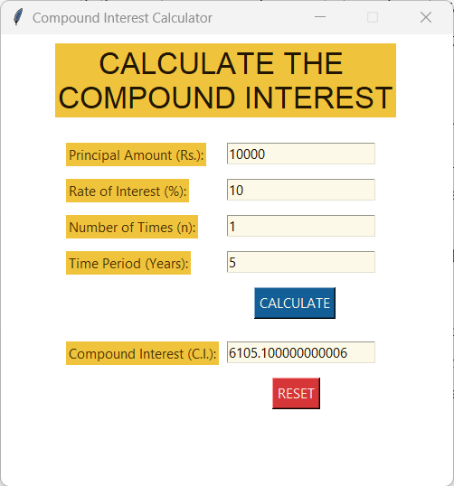 Compound Interest GUI Calculator using PyQt5 in Python