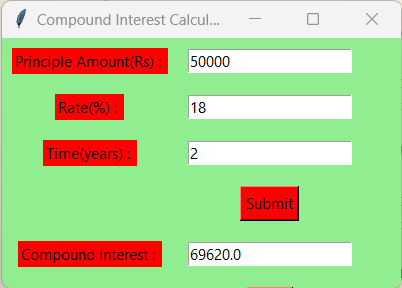 Compound Interest GUI Calculator using Tkinter in Python