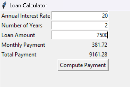 Loan calculator using Tkinter in Python