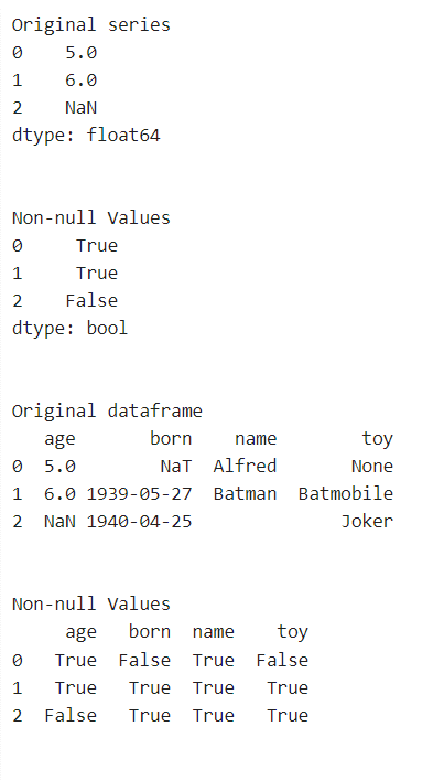 Pandas Not Null in Python