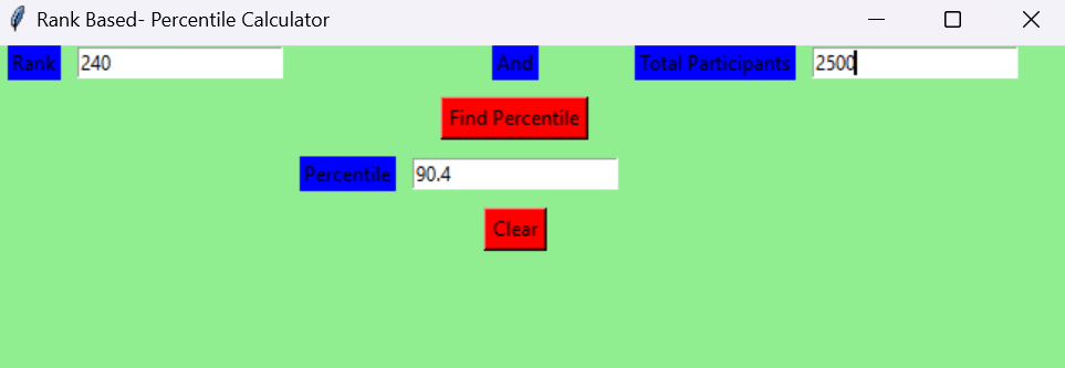 Rank Based Percentile GUI Calculator using Tkinter in Python