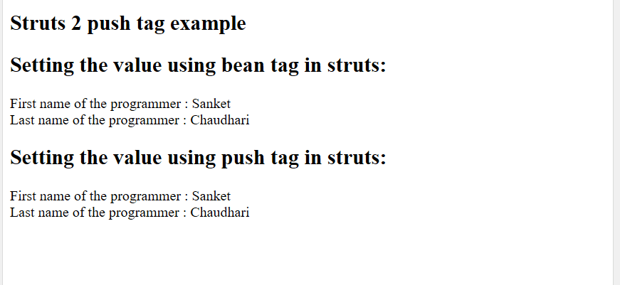 Struts Data tags- Push tag