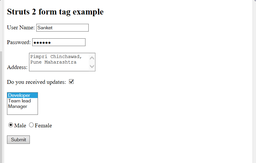 Struts Forms tag- Simple UI tags